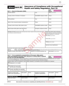 Assurance of Compliance with WCB Regulation, Part 19 (Overhead Energized Powerlines)